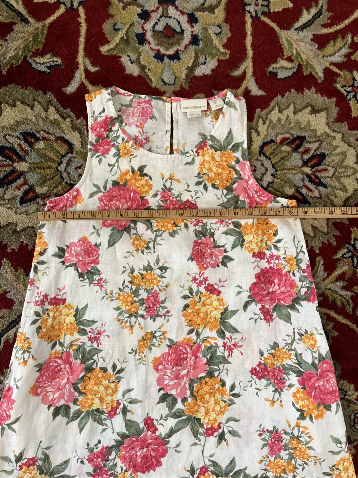Cynthia Rowley S Floral 100% Linen Sleeveless Tank Cottage Dress Boho Summer