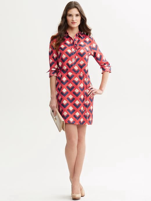 Banana Republic Mad Men Mod Retro Silk Geo Print Shirt Dress Size 2