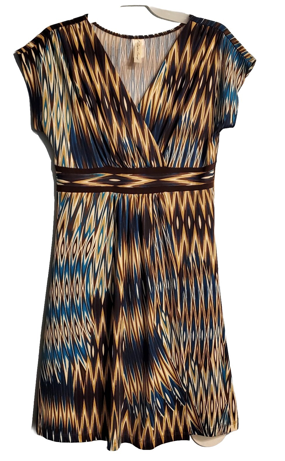 PerSeption Concept Dress Womens Small Brown Teal V-neck Cap Sleeve