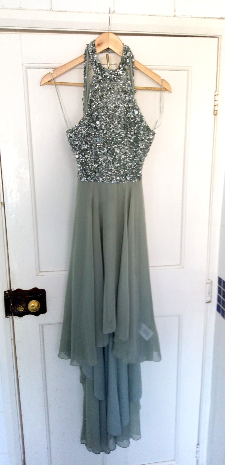 Beauut Maxi Dress Cocktail Party Prom Size UK 10 Embellished Sequin Floaty Grey