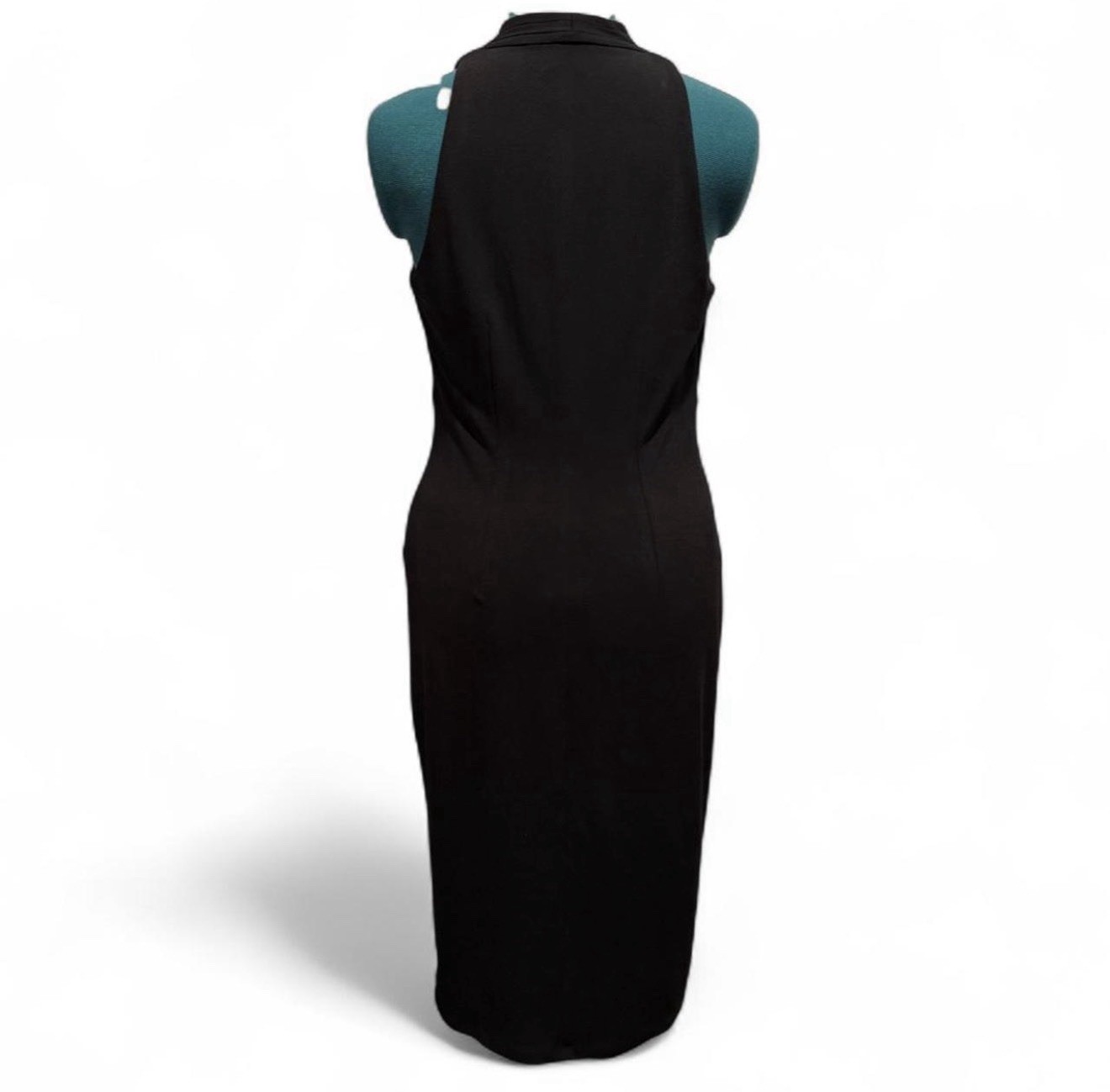 Anne Klein Women’s Black Solid V-Neck Sleeveless Knot Front Midi Dress 4