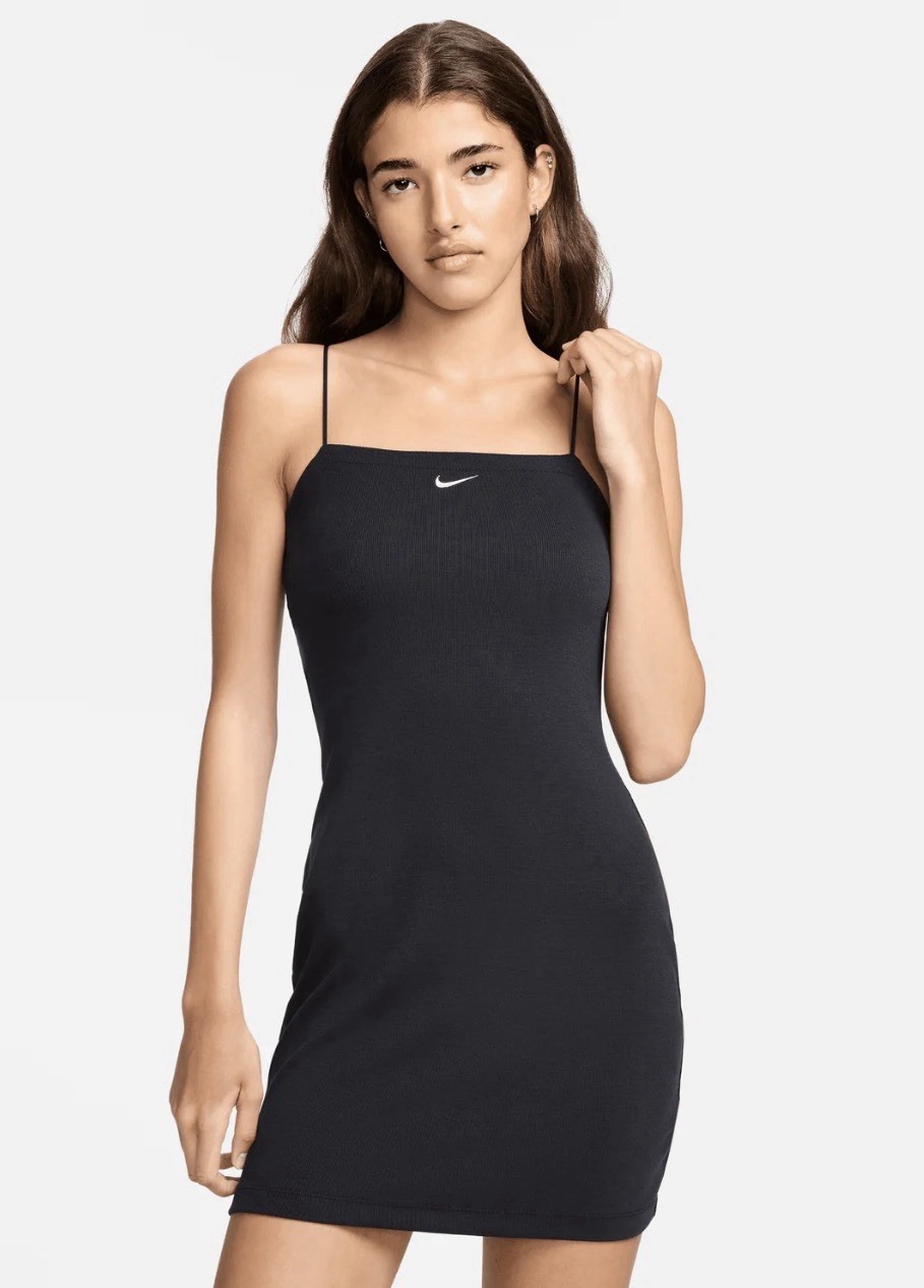 Nike Women’s Sportswear Chill Knit Mini-Ribbed Camisole Cami Dress Black Size S