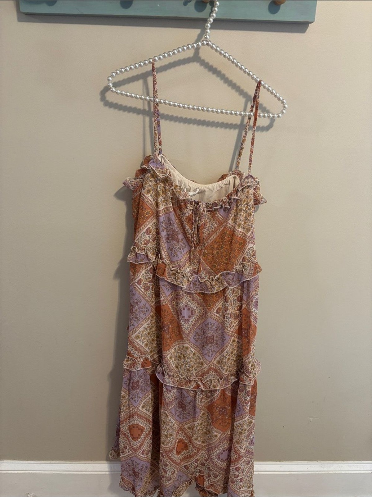NEW June & Hudson Boho Paisley Patchwork Ruffle Tier Midi Dress XL Handkerchief