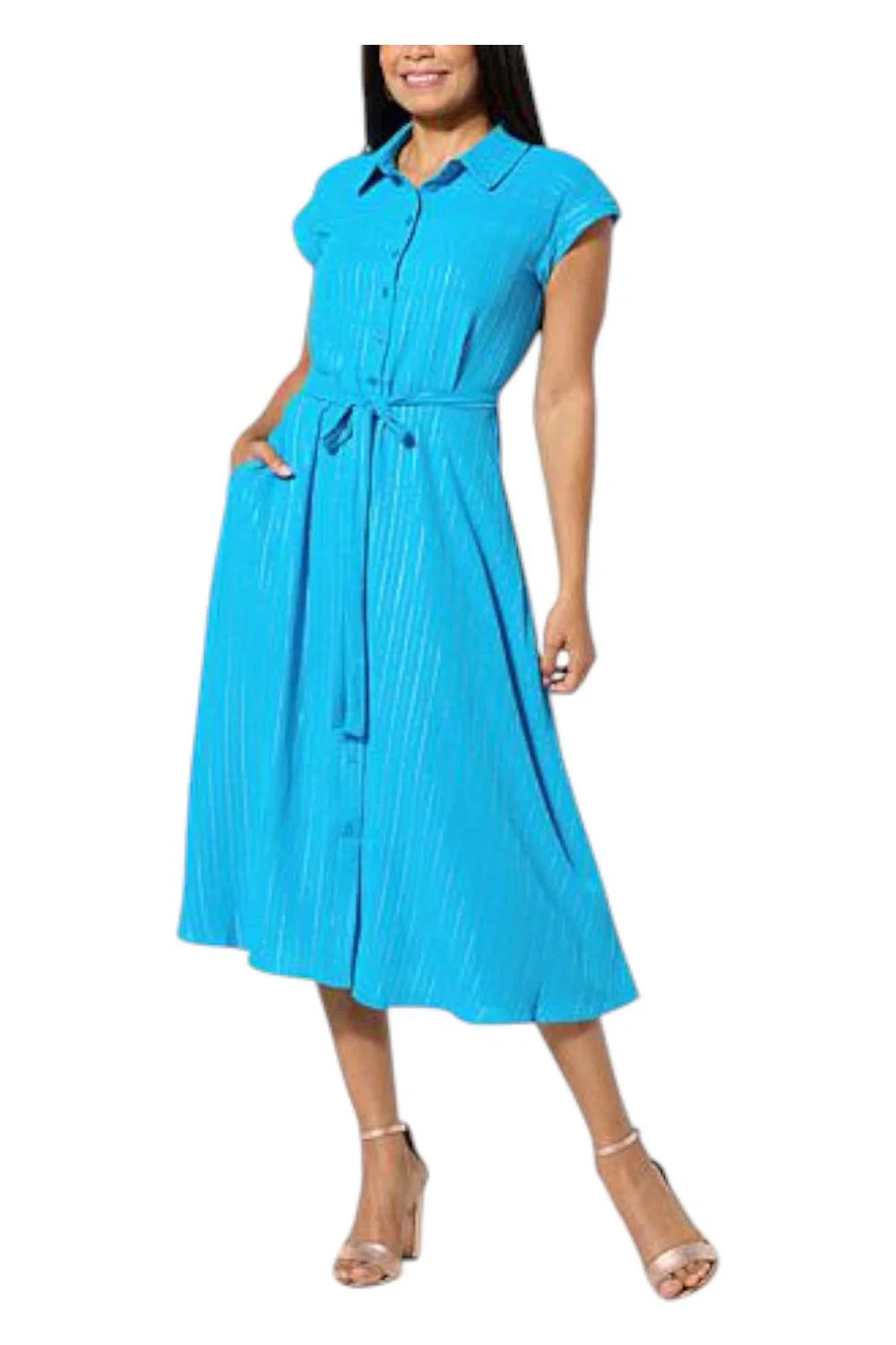 Nina Leonard Women’s Tiered Button Front Dress Bay Blue