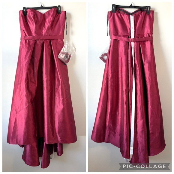 Alfred Sung D699S Strapless Hi-Low Gown Burgundy 8
