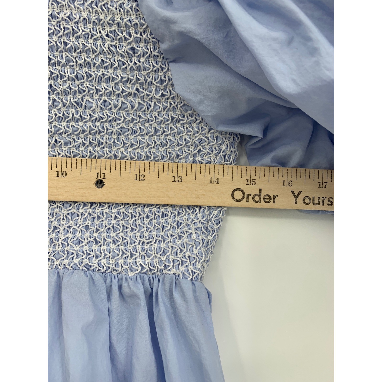 Sofie the Label Dress Womens Large Blue Smocked Puff Sleeve Tiered Back Tie Maxi