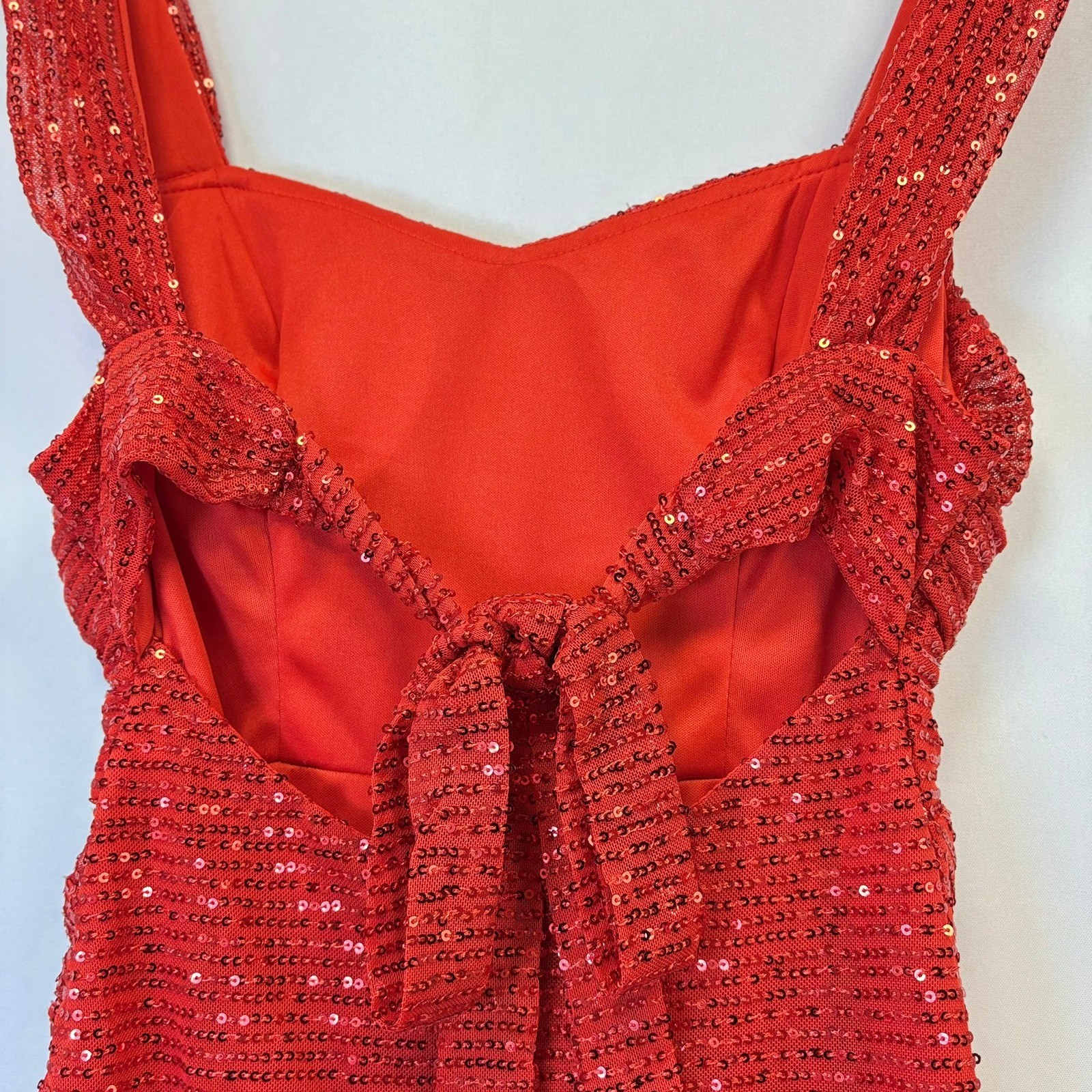 Wedding Dress Red Sequin Mini Dress Women Size 4 Ruched Cutout Back Tie Party