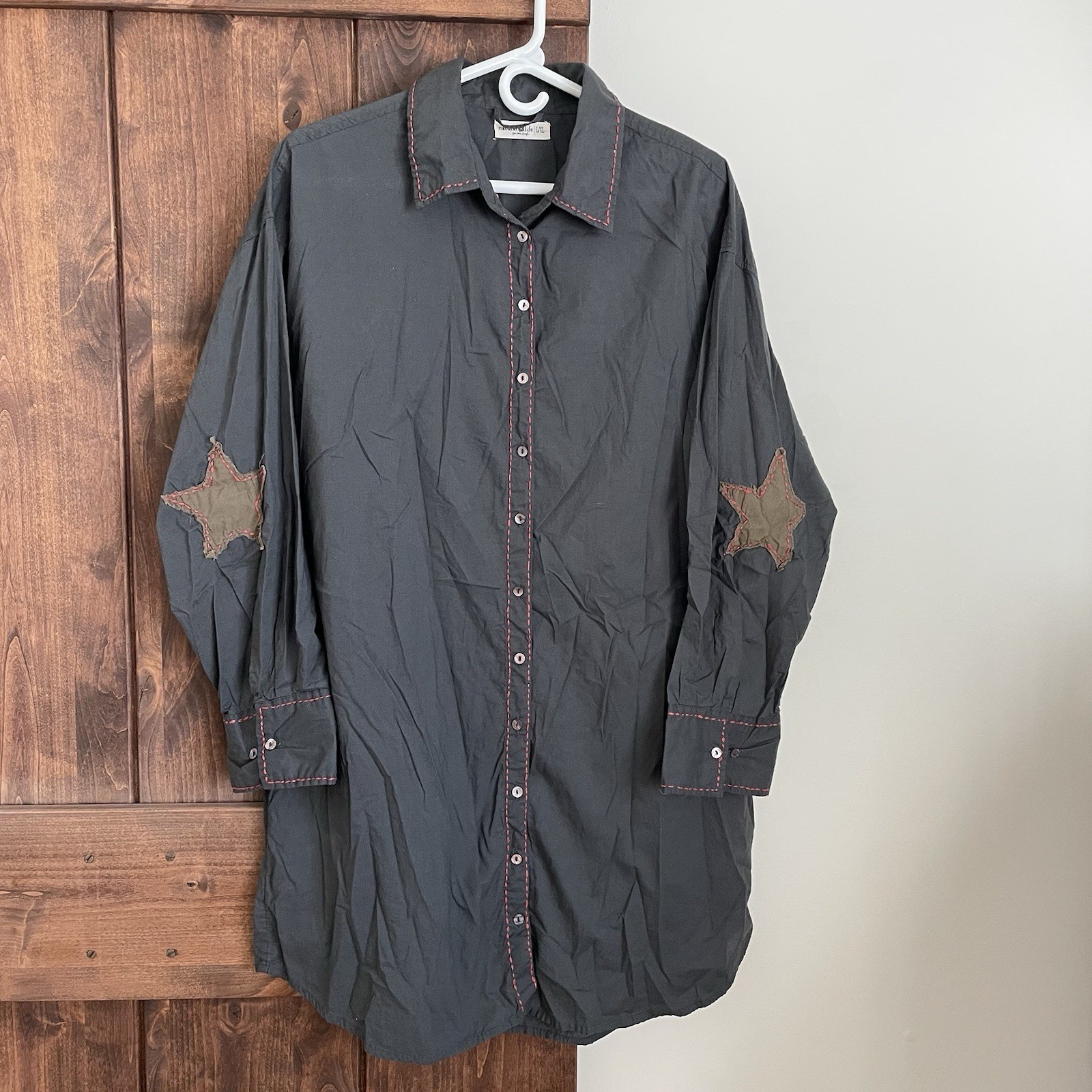 Natural Life Leslie Shirt Dress Button Up Cotton Gauzy Beachy Boho Size L/XL
