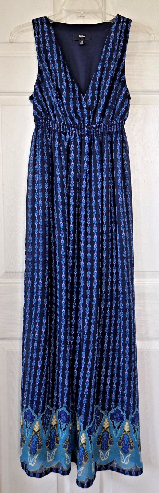 MOSSIMO Women’s Navy Blue Sheer Maxi Dress Sleeveless High Waist V-Neck Size XS