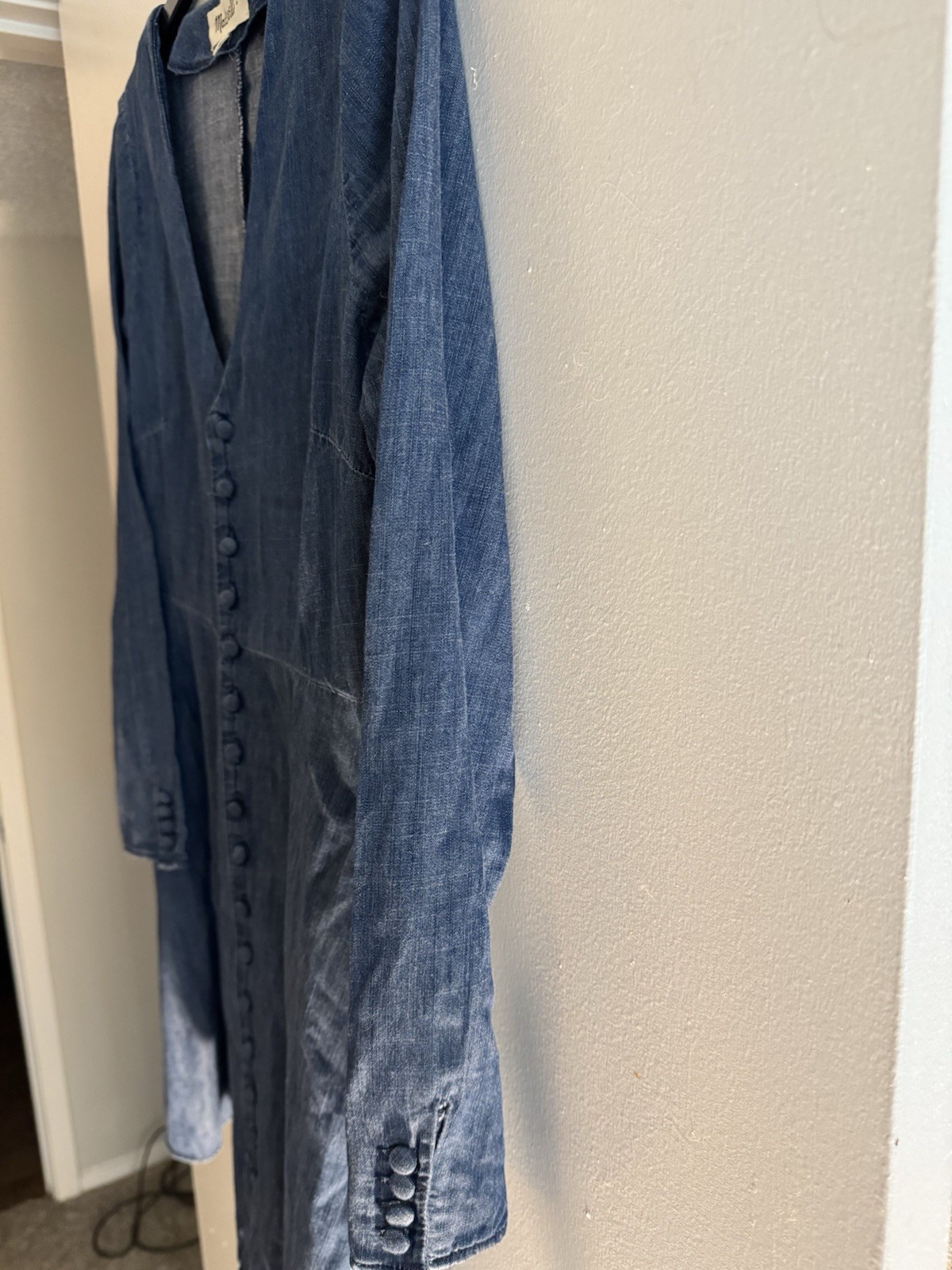 Madewell Denim Lilyblossom Button Front Dress V Neck Covered Buttons Sz 6