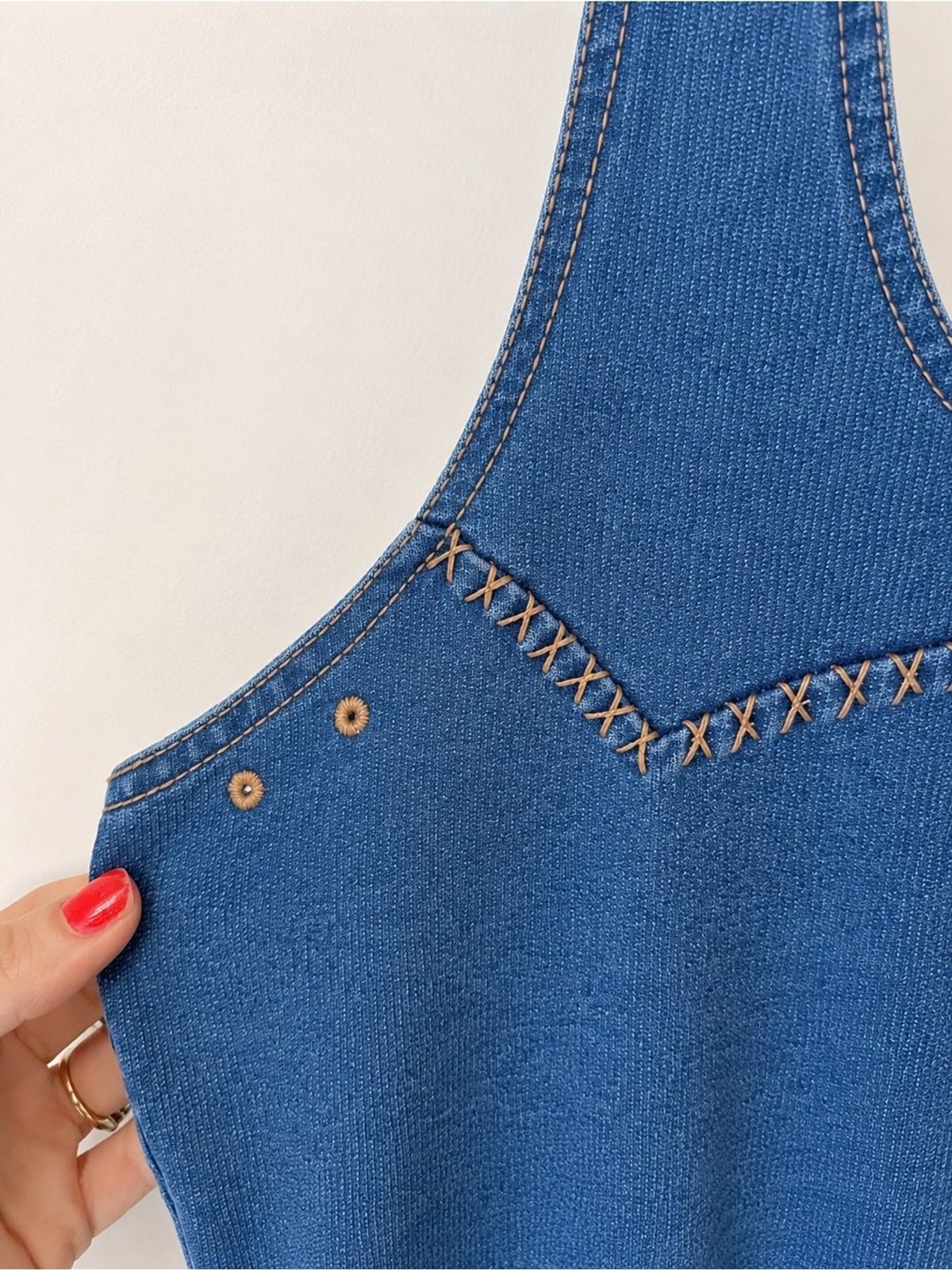 Blue Denim-Inspired Cotton Racerback Tank Dress with Pockets | Boho | Stretchy