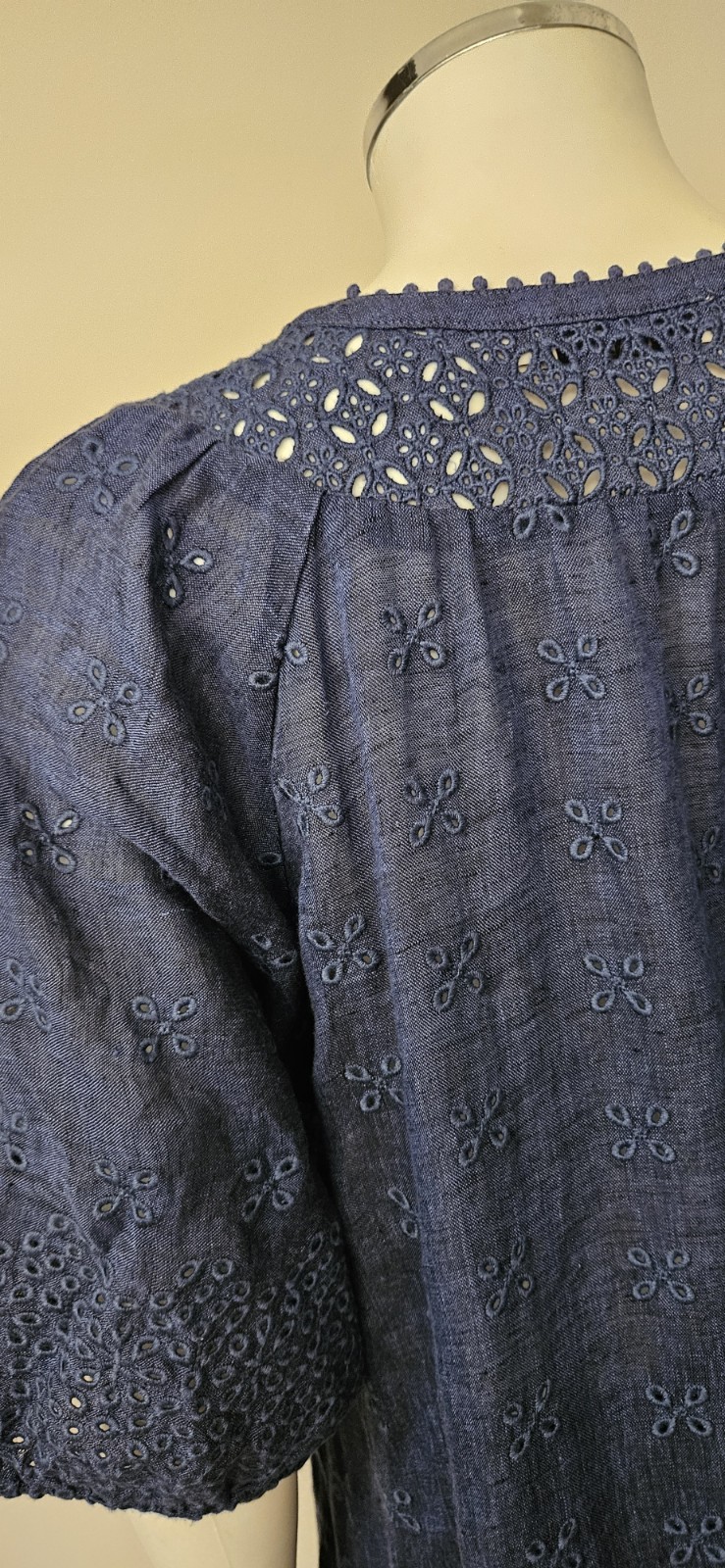 0039 ITALY navy blue 100% linen fully embroidered Maibelyn dress M bnwot rrp£250