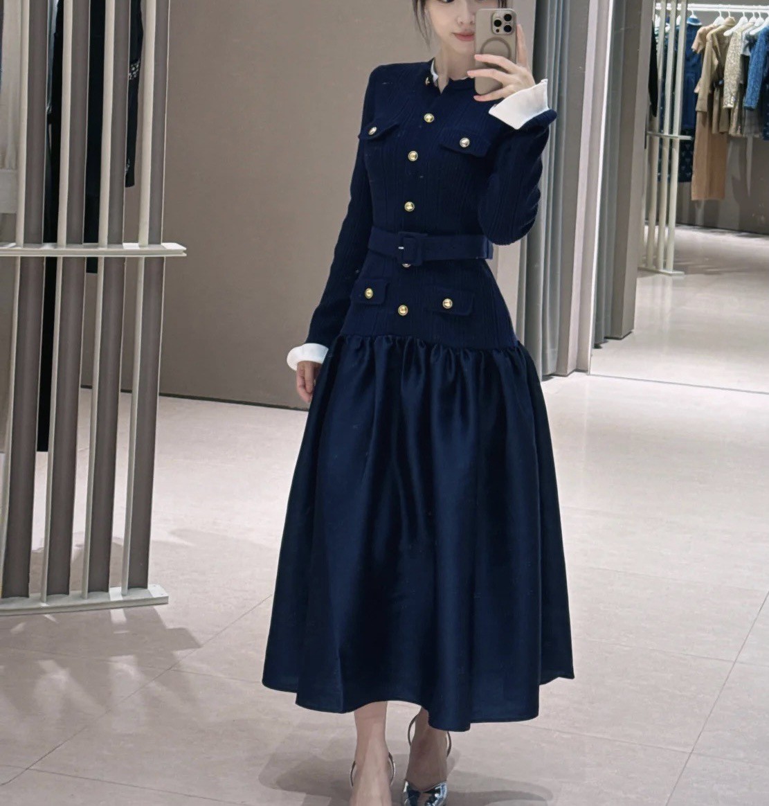 Self-Portrait Womens Autumn Winter New Temperament Knitted Satin Dress