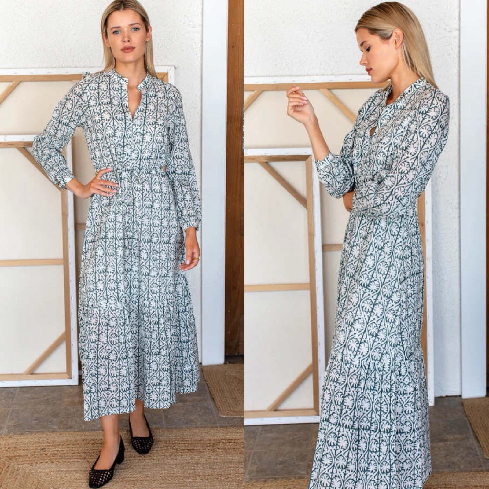 Emerson Frye Love Thomas Frances Vine Forest Cotton Maxi XS Missing Drawstring