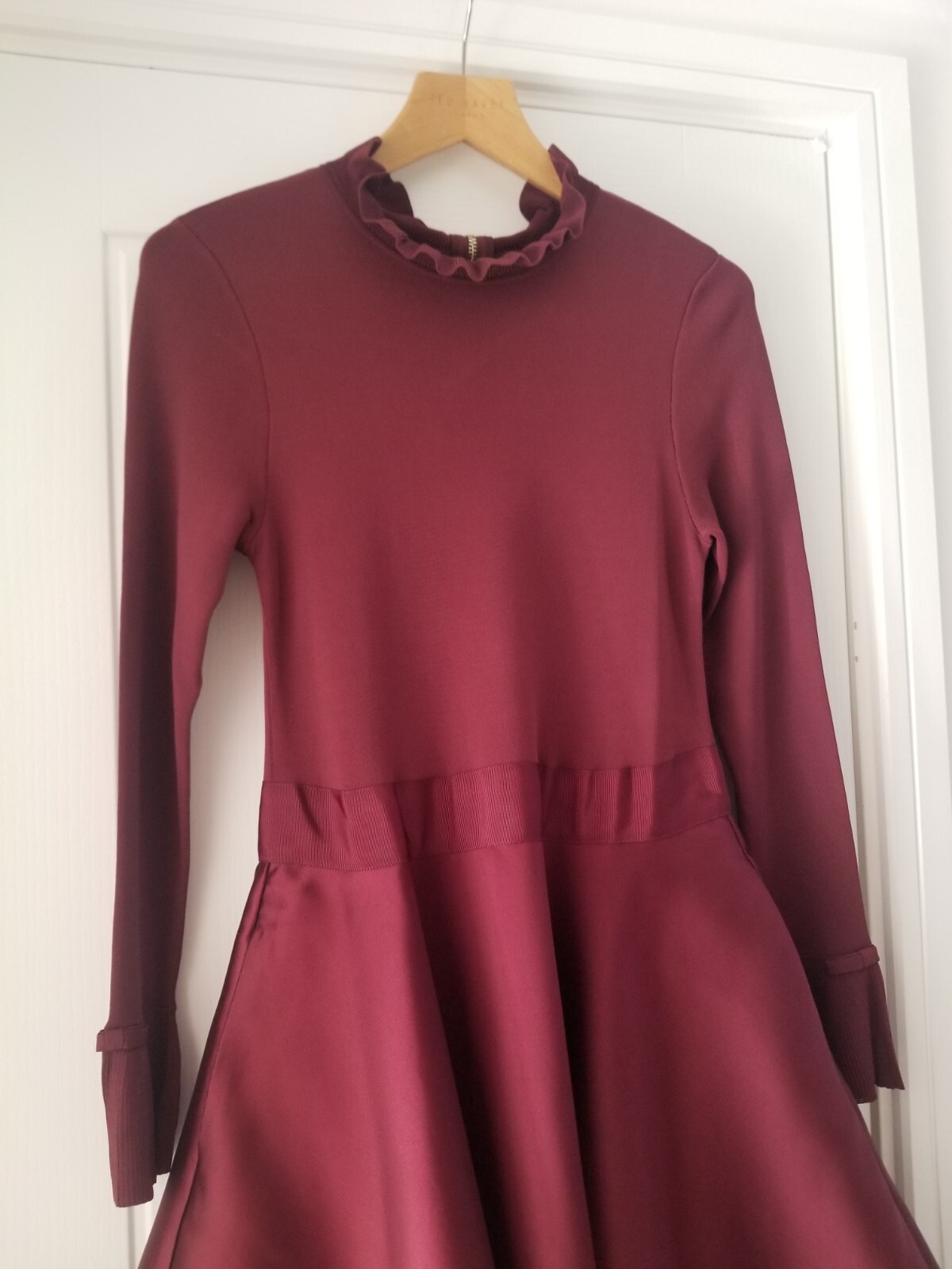 Ted Baker Zadi Midi Dress Knitted Bodice Burgundy Maroon Size TB 3 UK 12