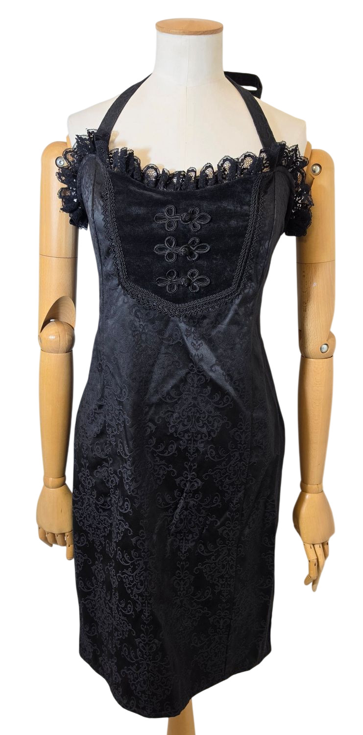 Killstar Bodycon Dress Black Lace Halter Neck with Corset Back Size XL New