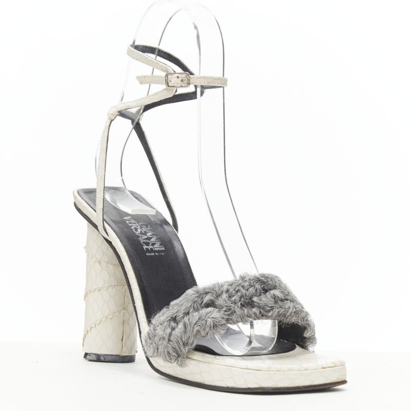Gianni Versace Shearling Ankle Sandals Women White Size 36