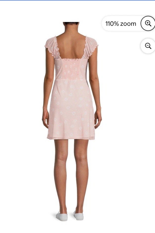 Pink Gingham Daisy Cottagecore Milkmaid Mini Dress Smocked mesh layered
