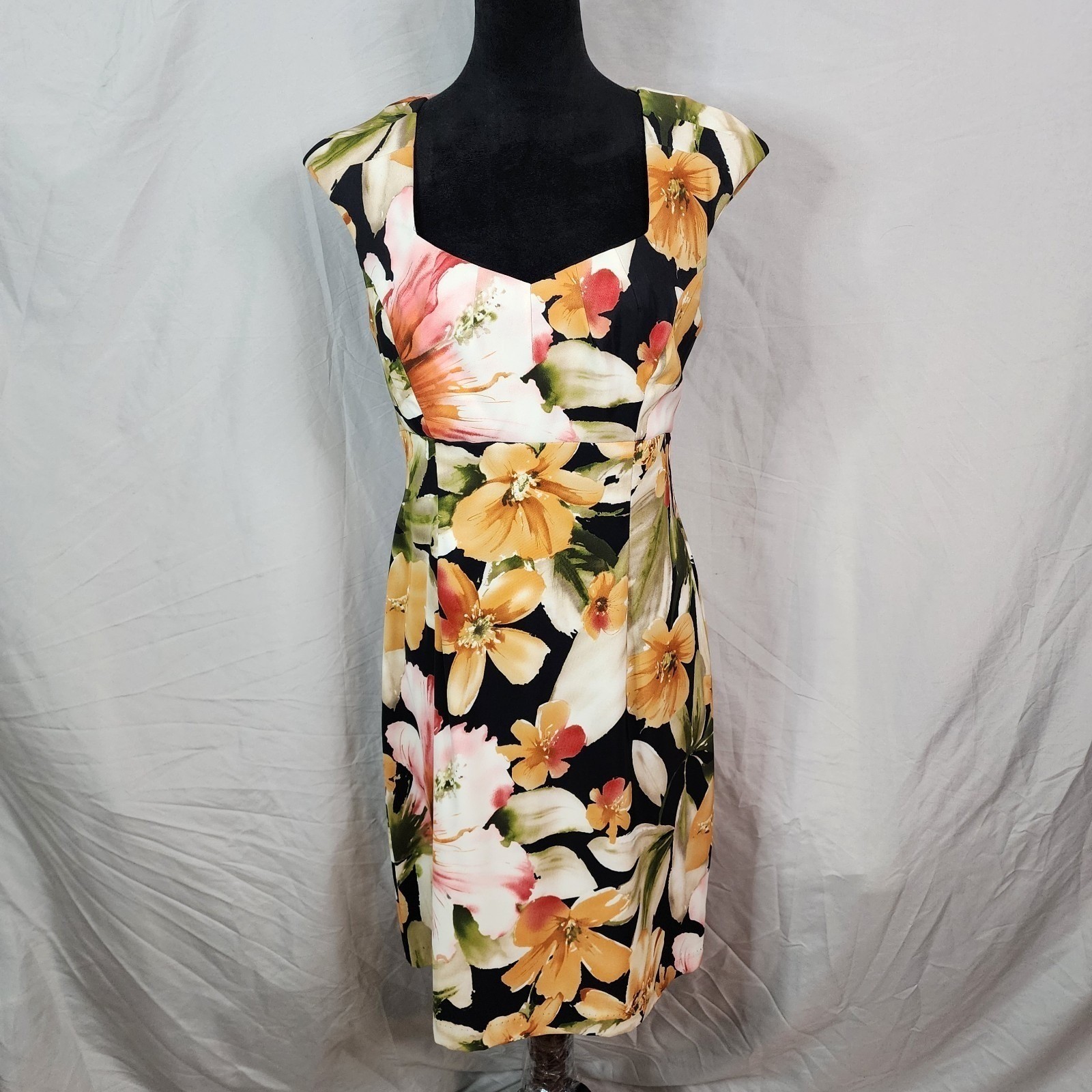 CONNECTED APPAREL Size 10 Floral Queen Anne Sweetheart Career Sheath Dress