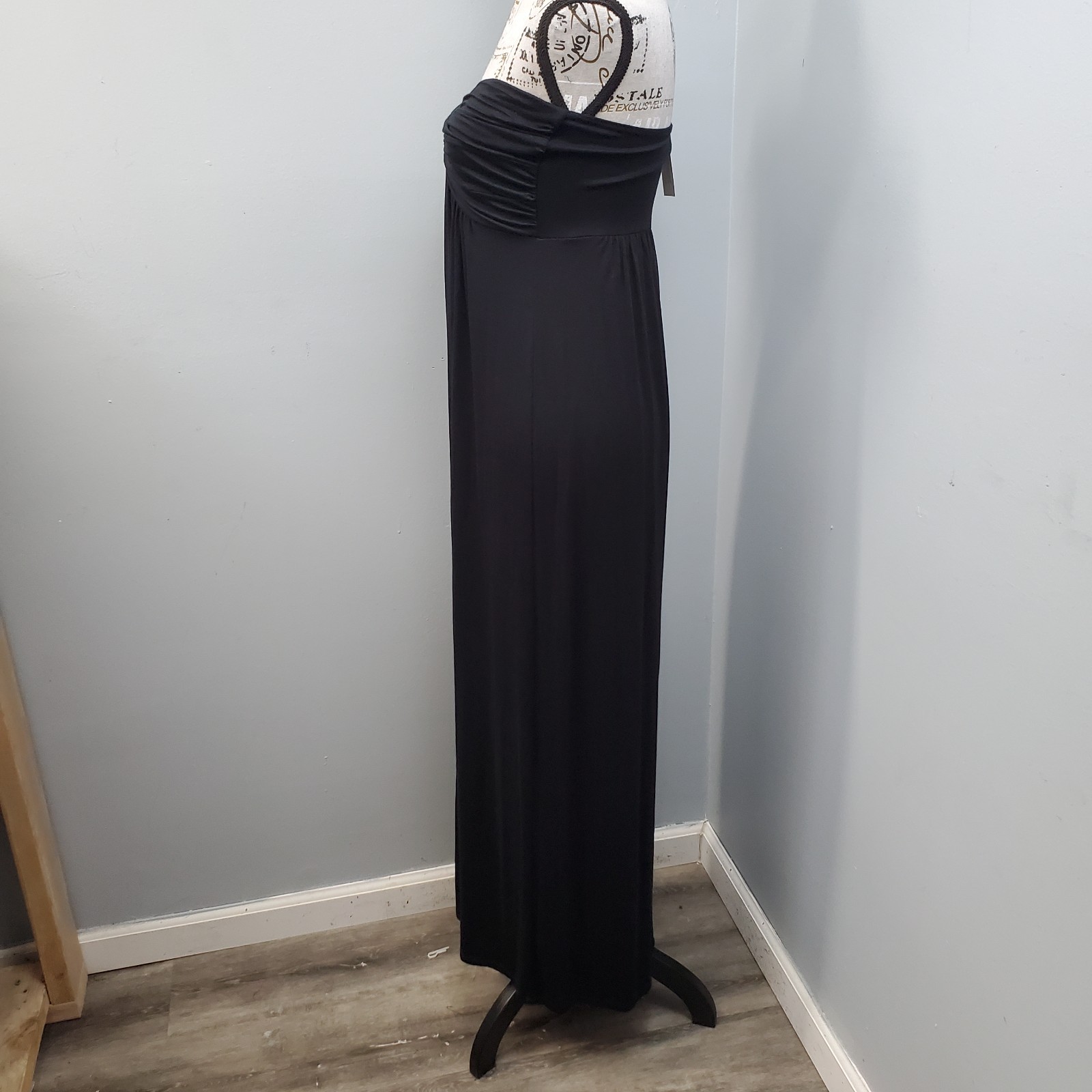 Pookie & Sebastian Strapless Maxi Dress Womens S Black Ruched Off the Shoulder