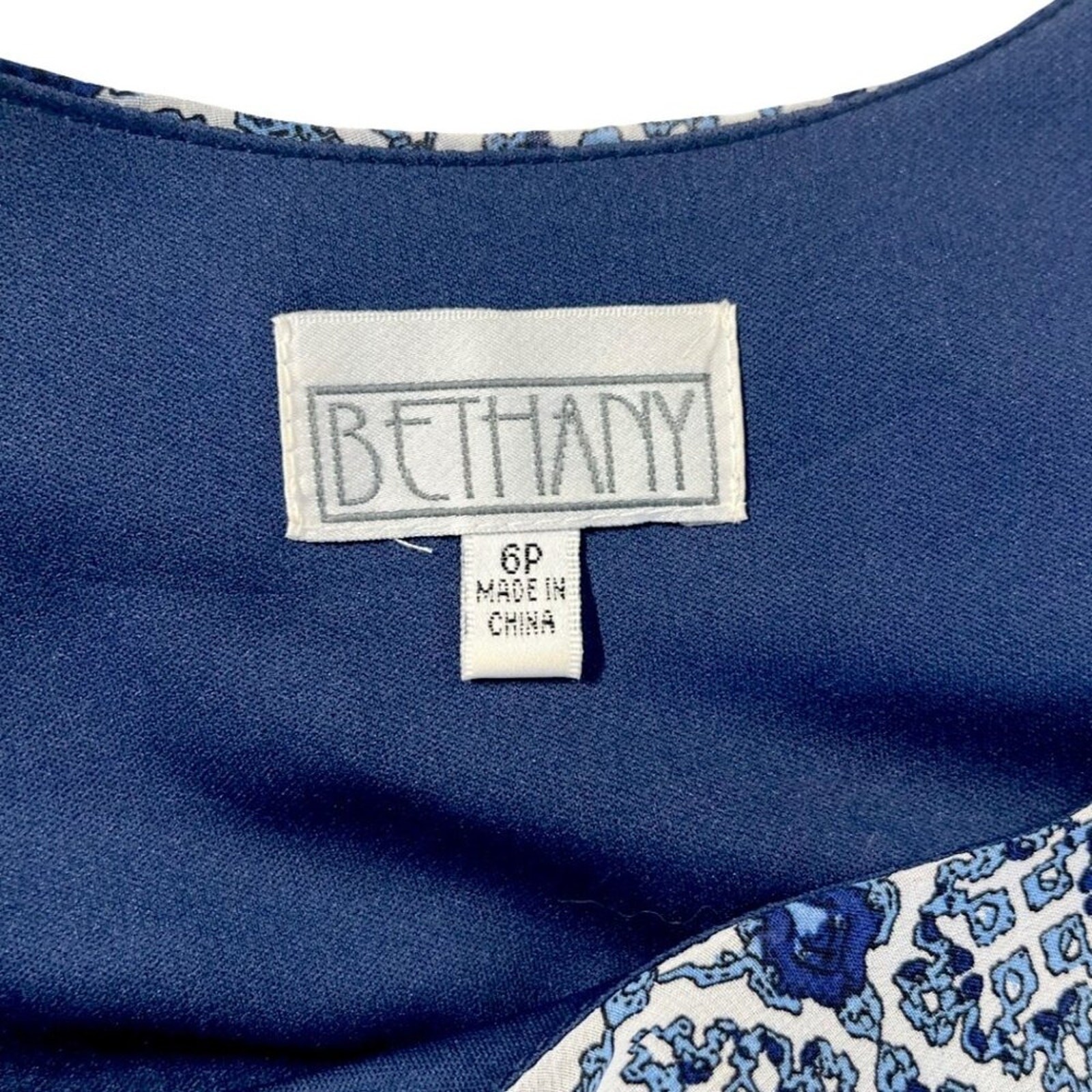 ‘Bethany’ Vintage 90s Ruffle Tiered Blue and White Print Slip On Dress Size 6P