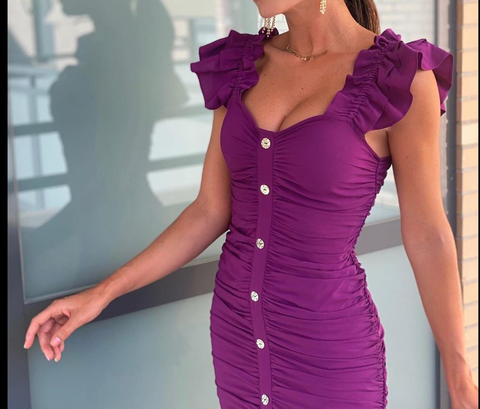 Zara Mini Draped Dress V-Neck Wide Ruffled Straps Skirt Purple S BNWT