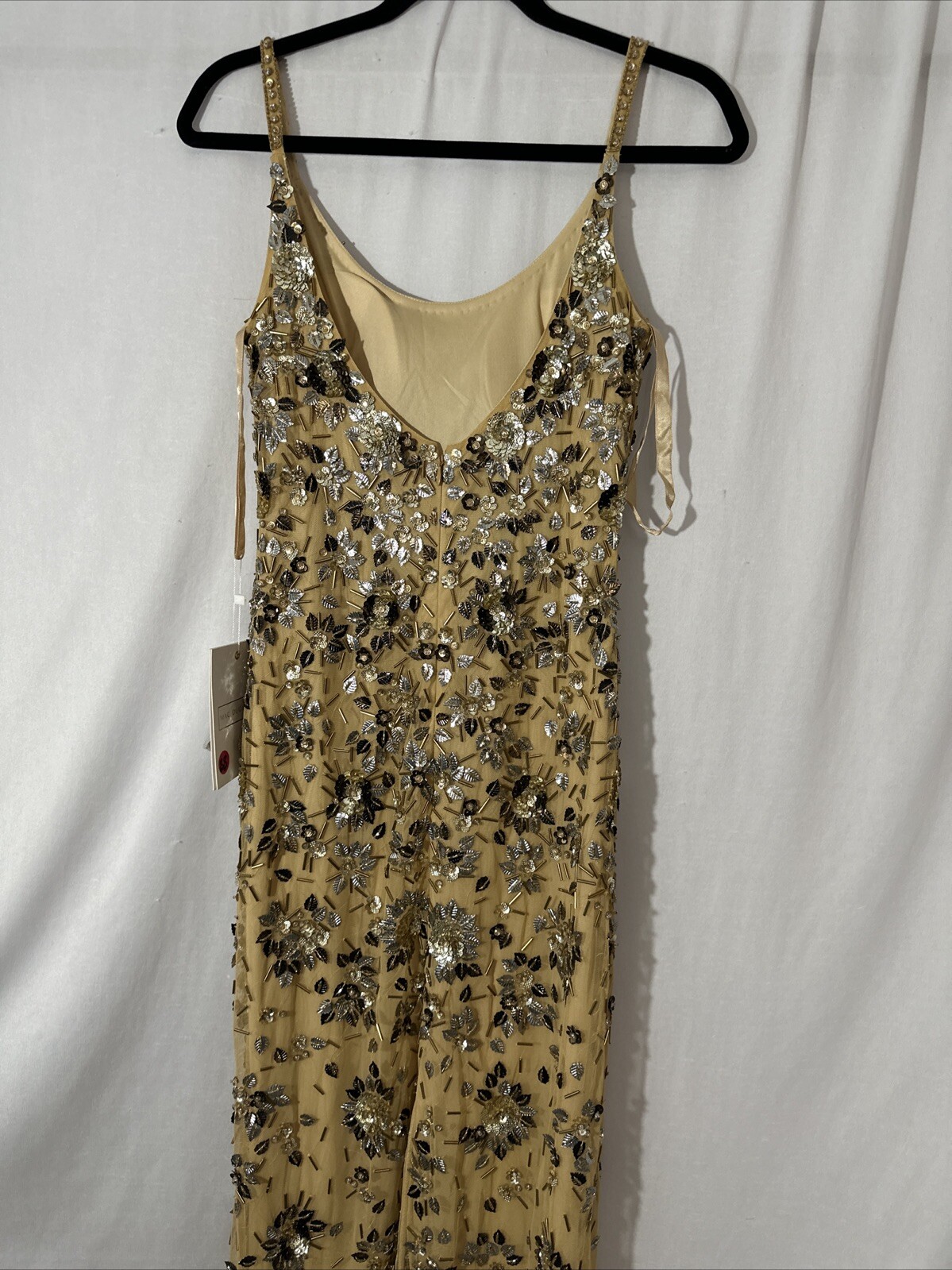 NWT Mac Duggal [ 2 ] 5477 Floral Embellished Scoop Neck Evening Gown Gold J1404