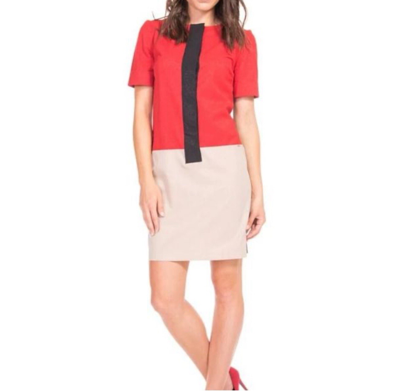 Calvin Klein Colorblock Short Sleeve Shift Dress Size 6 Career Work Modern