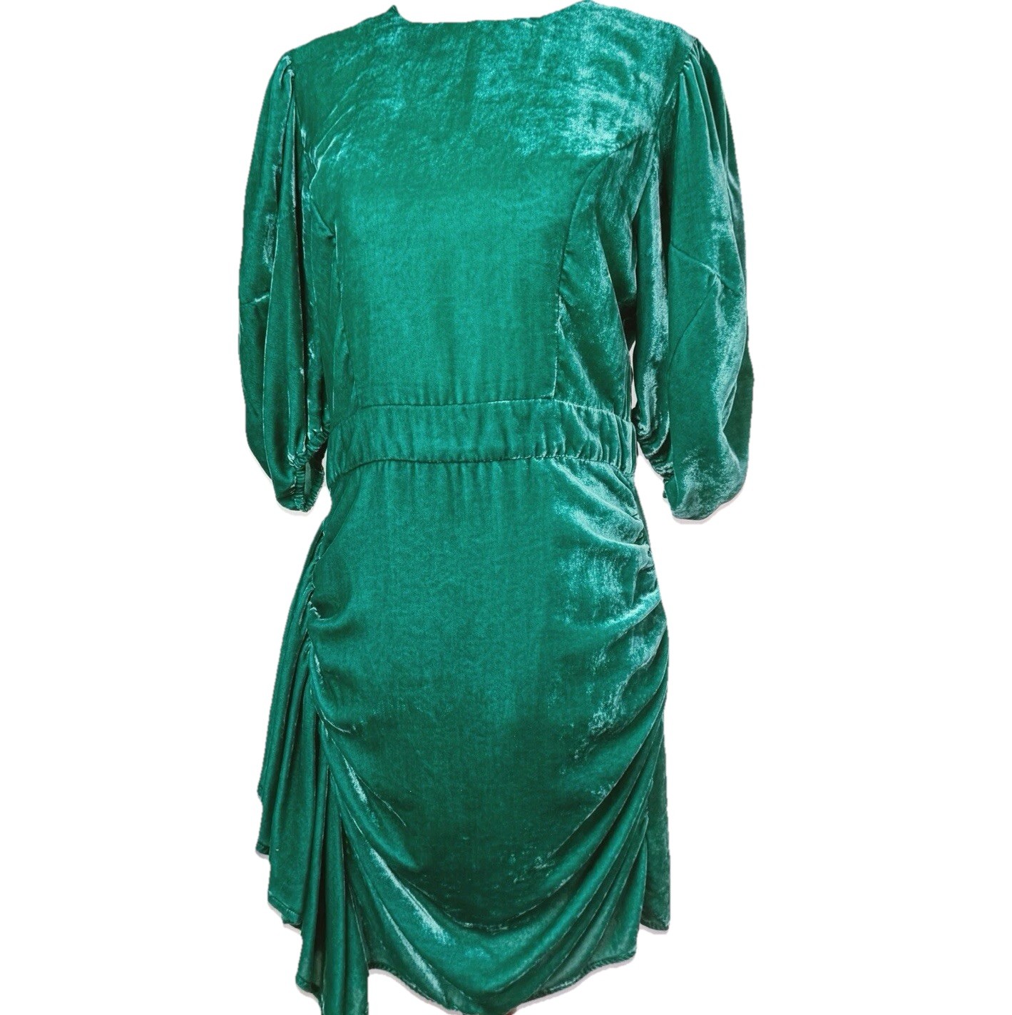 Rhode Pia Mini Dress Ruched Green Velvet Size 4 Puff Sleeve Ruffle