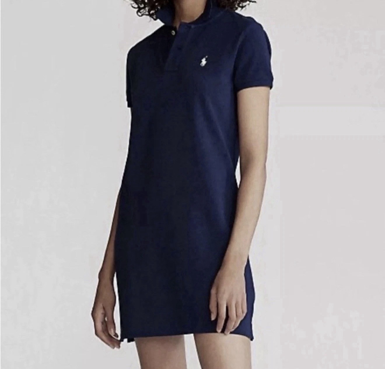 $148 Polo Ralph Lauren Cotton Mesh Short-Sleeve Polo Dress The Mesh Mini Navy S