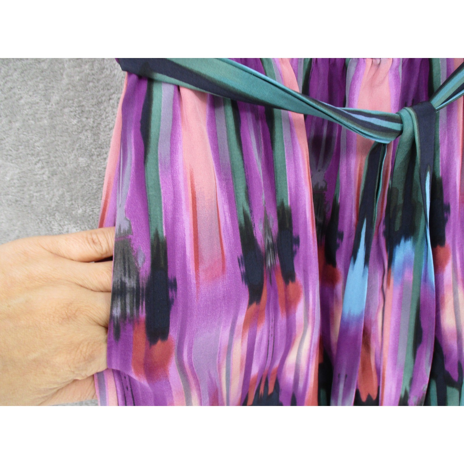 Presley Skye Dress Womens Medium Silk Abstract Belted Lightweight Boho Pockets