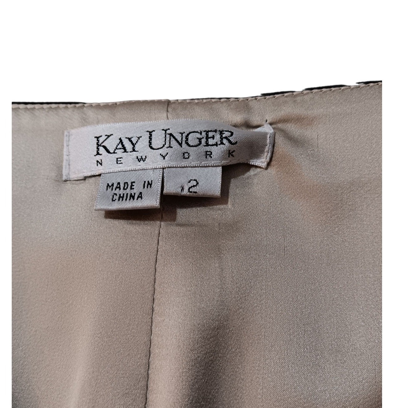 KAY UNGER New York Silk Blend Dress Size 2 Dressy Career Event Woven Belt V-Neck