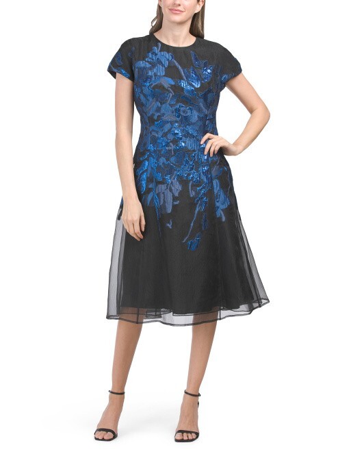 TERI JON Border Print Metallic Jacquard Midi Dress (size 20)