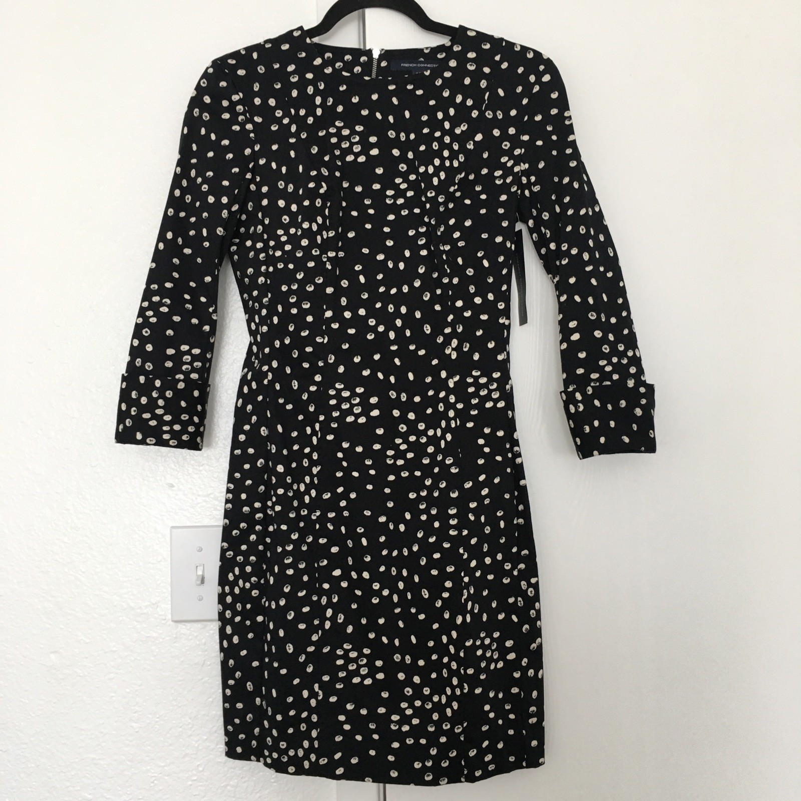 French Connection Fast Spotty Vintage Dress Snowdrop 2 Dot Black White Stretch