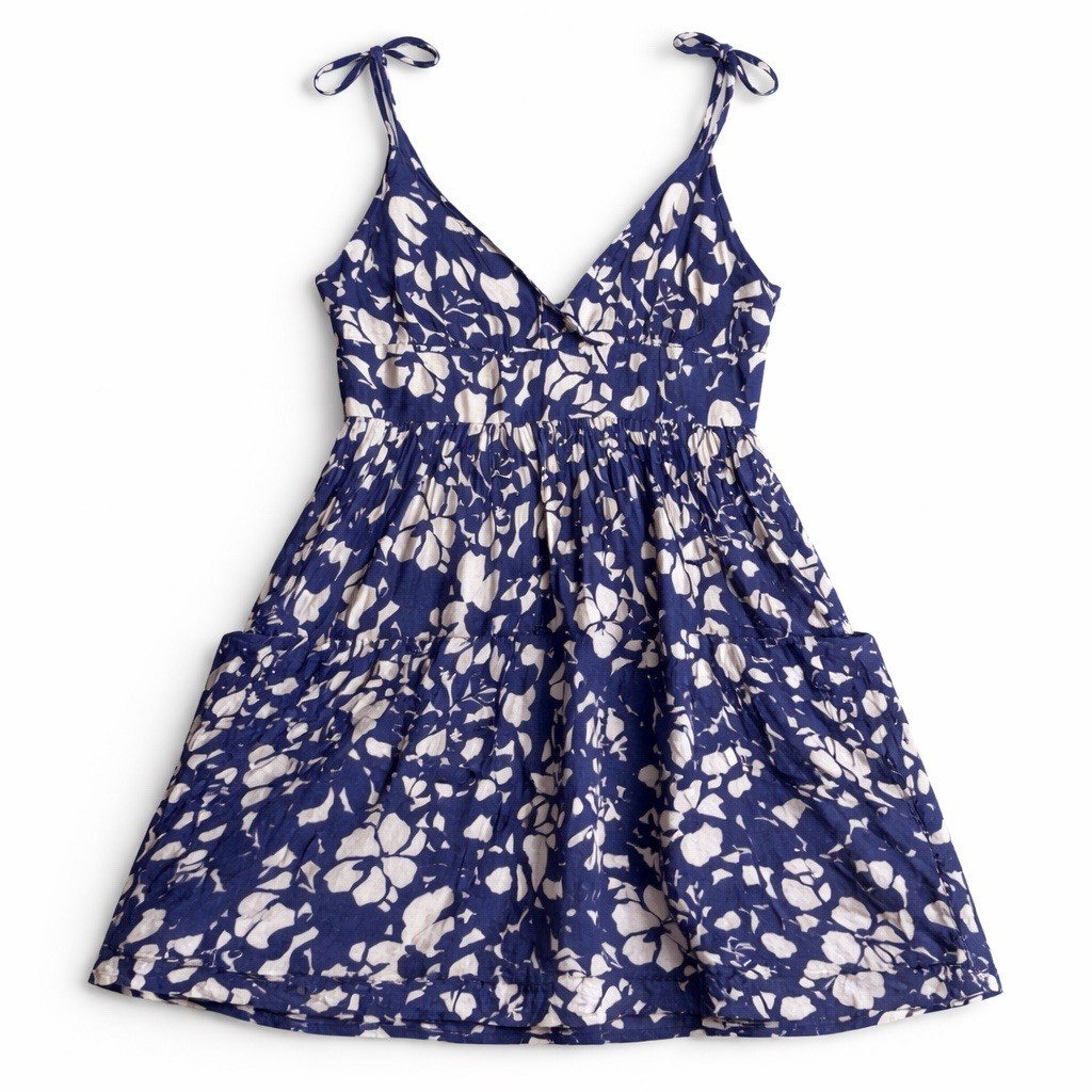 American Eagle Sundress Women’s Size 12 Babydoll Y2K Navy White Pockets Floral