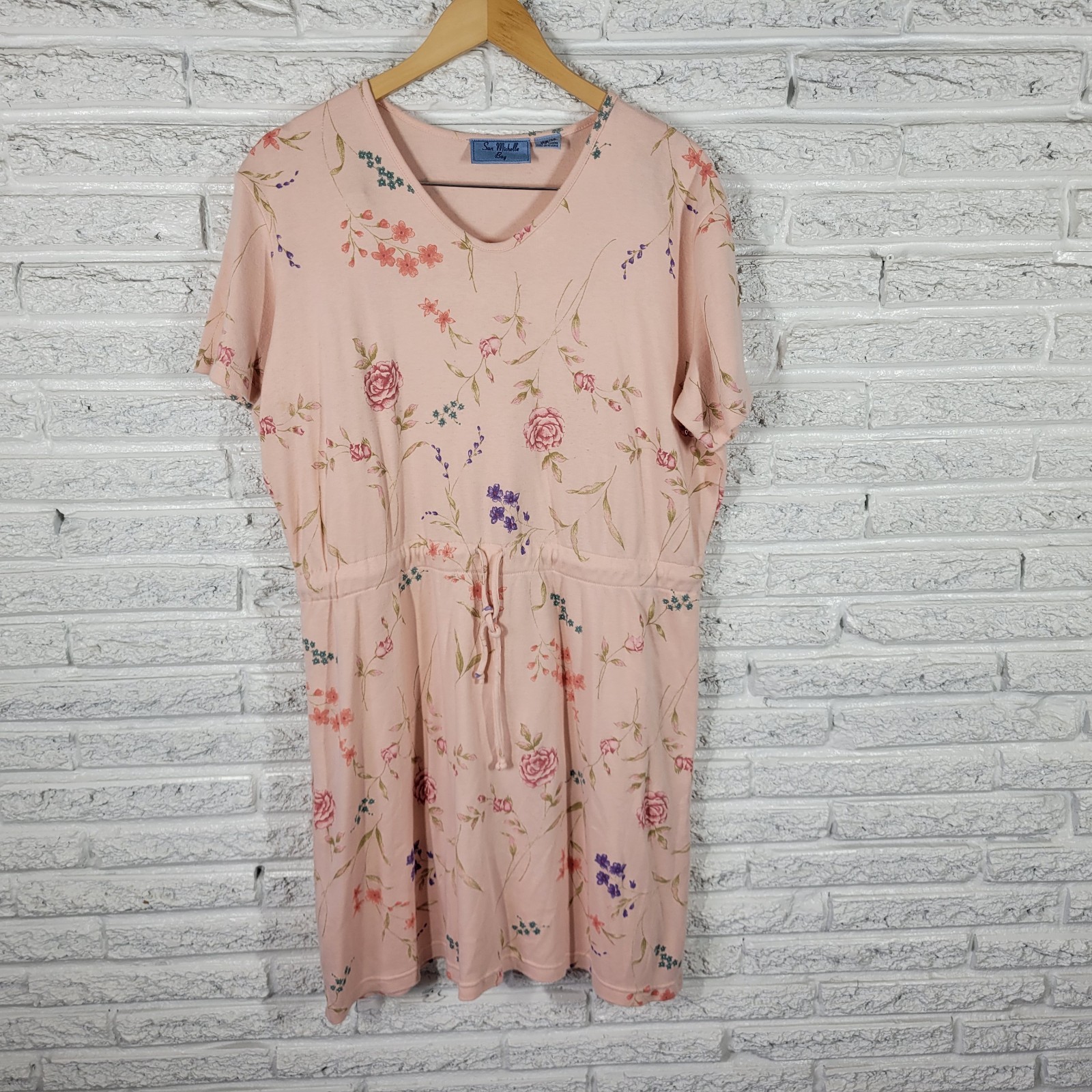 San Michelle Bay 18W Pink Floral Mini T-Shirt Dress Cotton Blend Stretch Plus