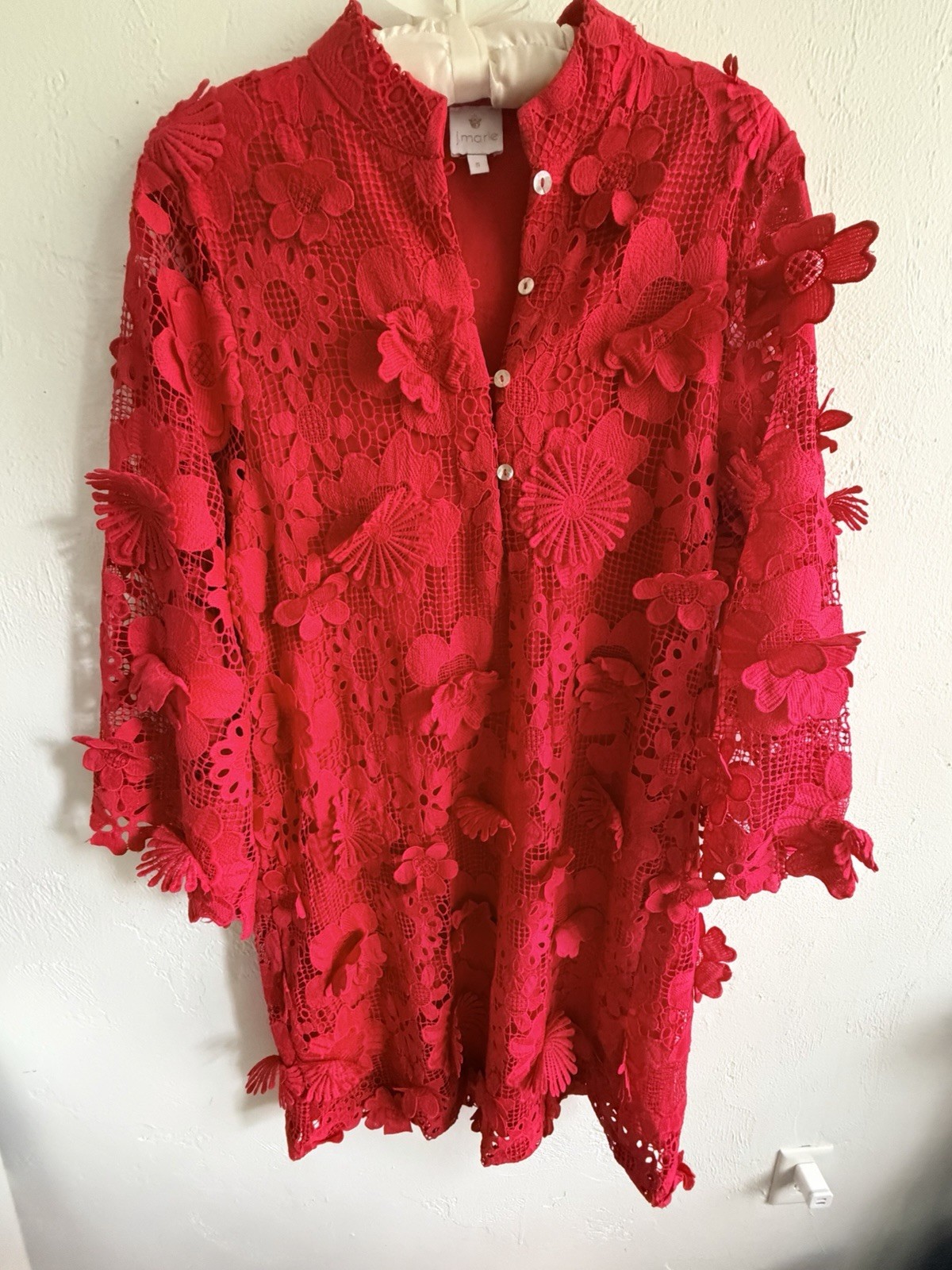 J.Marie Women’s Size Small Red Seraphina Floral 3D Lace Long Sleeve Dress
