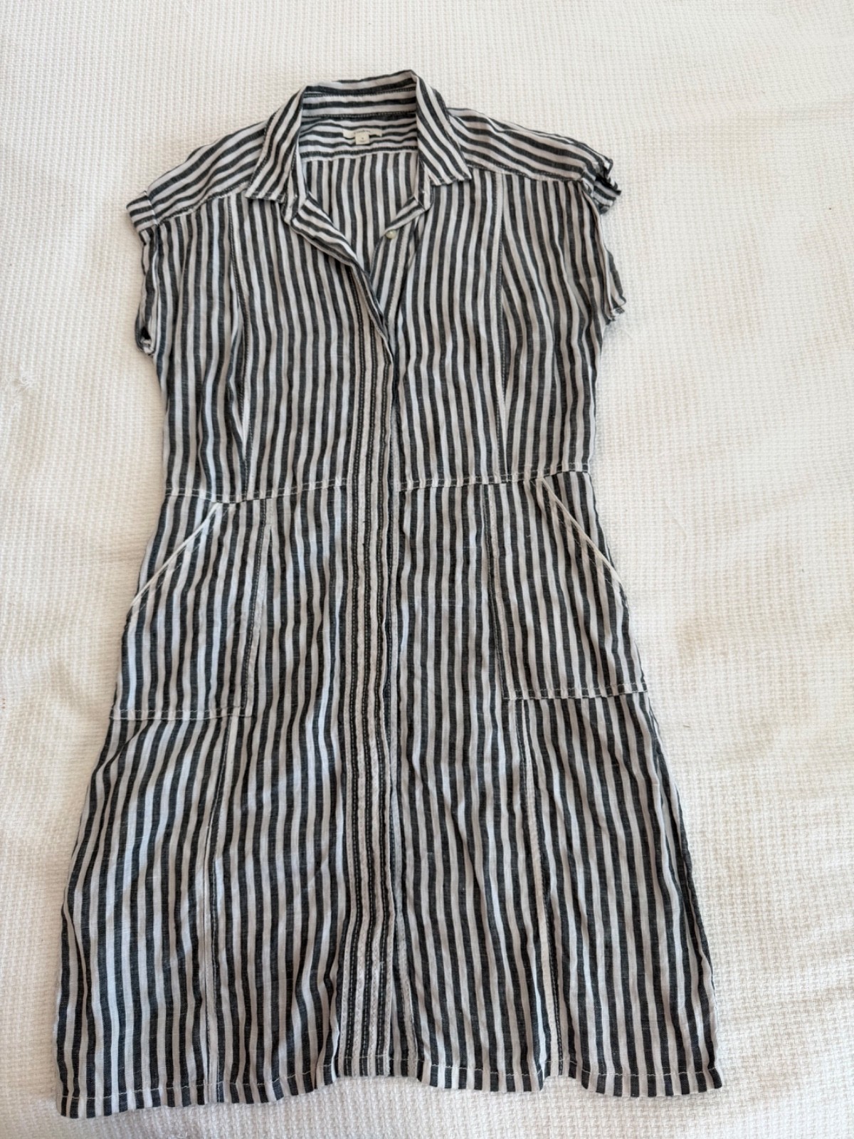 Caslon Dress Small White Blue Striped With Pockets