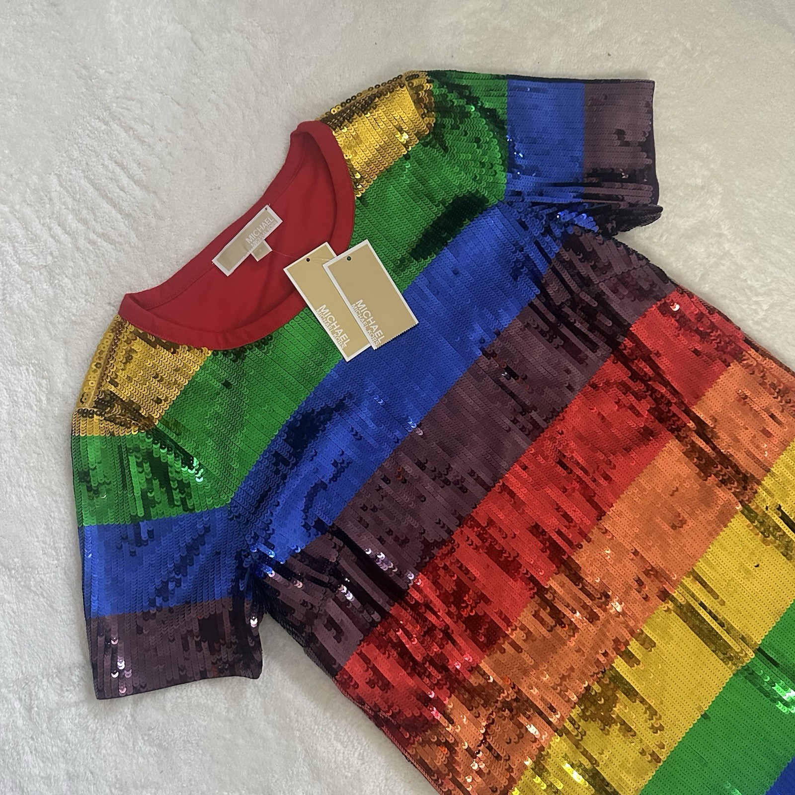 MICHAEL Michael Kors Rainbow Sequin T Shirt Dress Size S BNWT Pride Party
