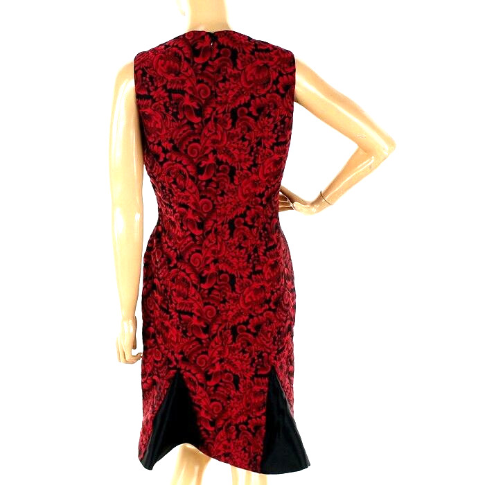 B Michael ~ Red & Black Jacquard V-Neck Flounce Party Dress 2 NEW $275