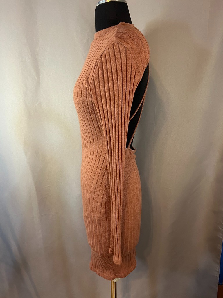 Ribbed Open Strapped Back Body Contour Dress M Made in USA