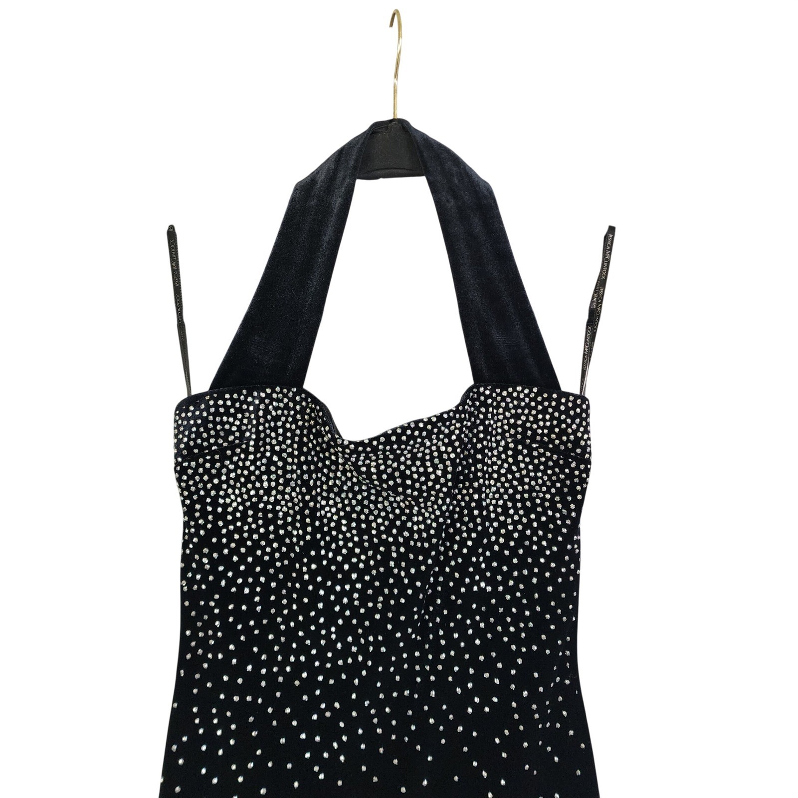 Scott McClintock Millennium 2000 Black Velvet Rhinestone Halter Gown Size 2 Y2K