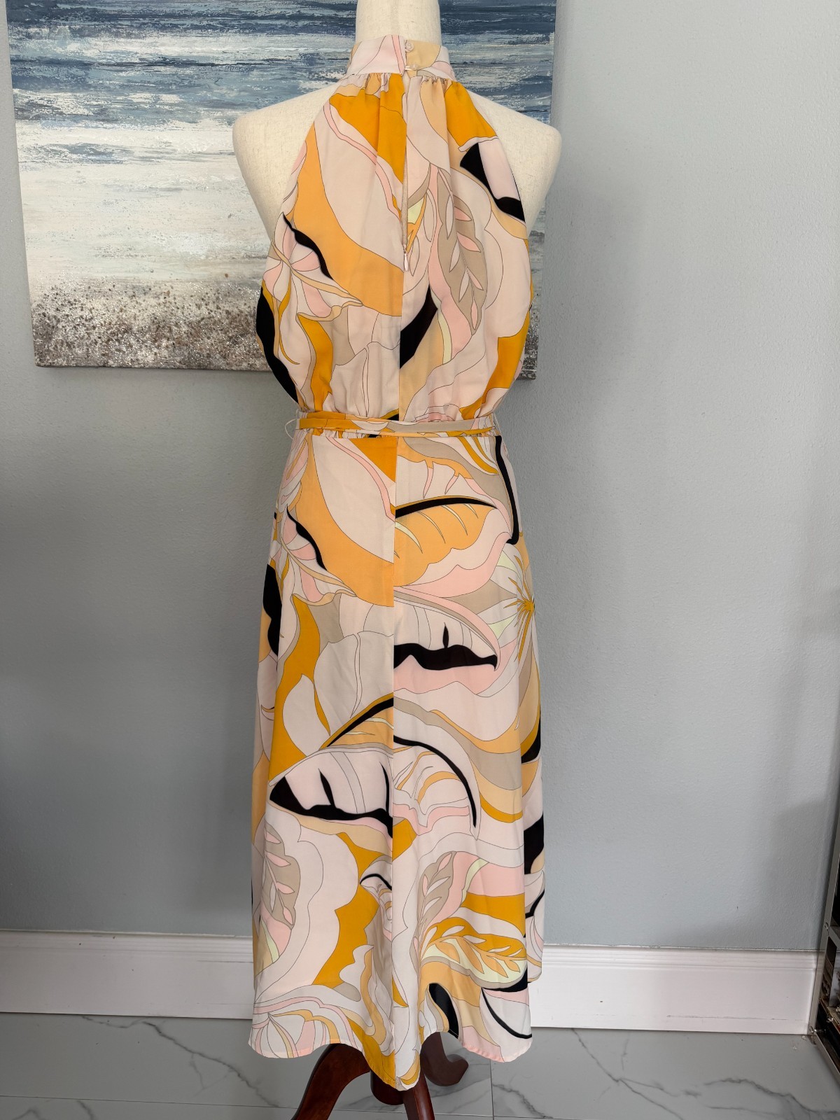 Forever 21 Resort-Chic Tropical Abstract Print halter midi dress L