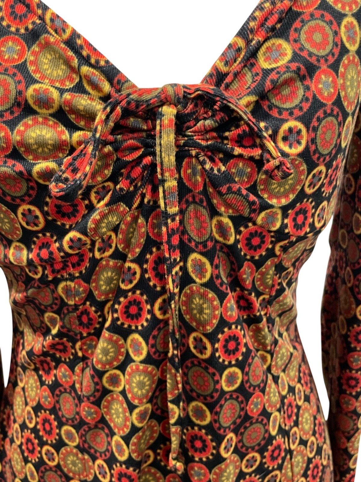 SO Patterned Mini Dress Small Orange Brown Geometric Tribal Boho Gypsy Festival