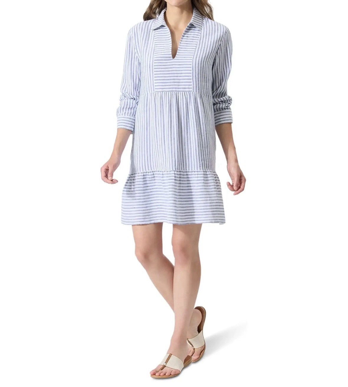 Tommy Bahama St Lucia Stripe Tunic Dress XL Blue White Linen Beach Resort Costal