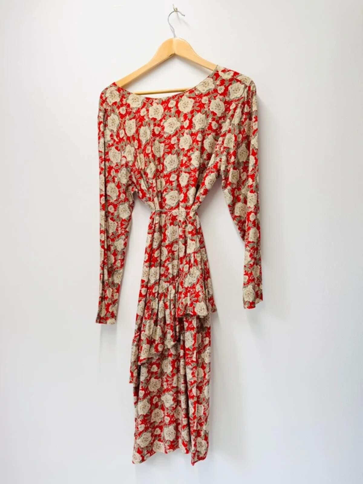 Vintage 80s Red Floral Ruffle Dress