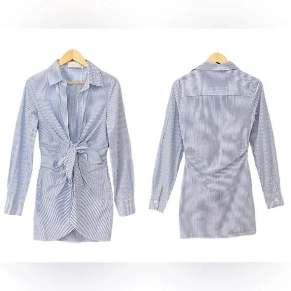 Choosy Blue White Pinstripe Mini Dress Women’s Long Sleeve NWT – Various Sizes