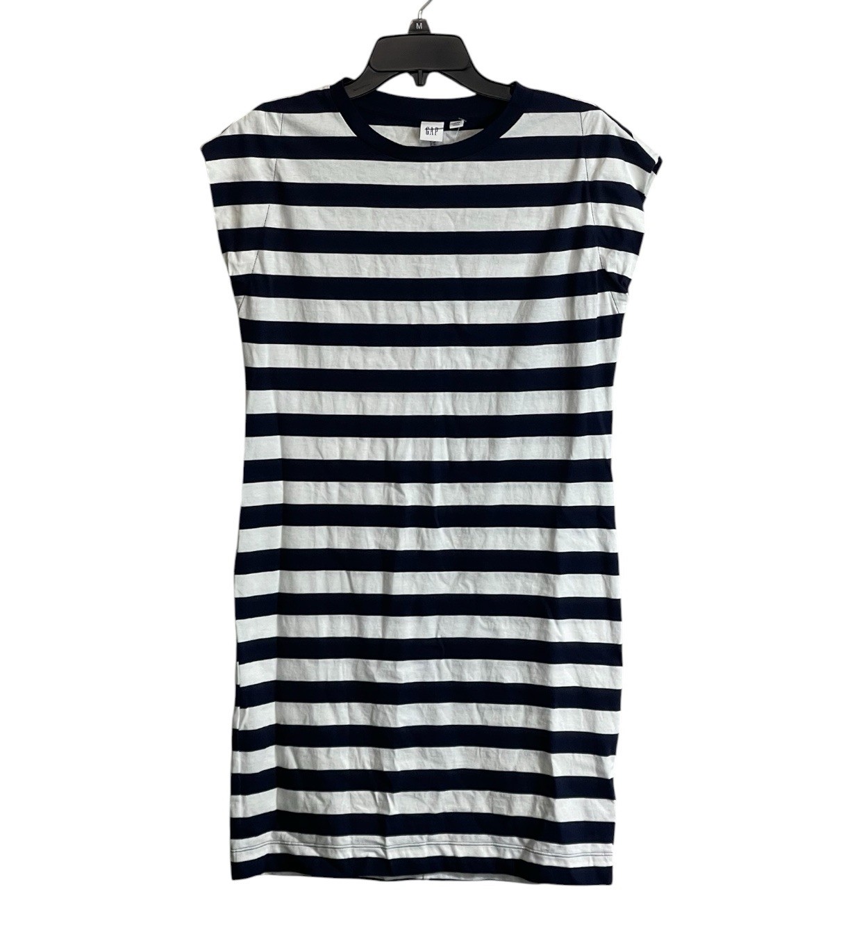 GAP XS Striped Navy White T Shirt Dress Sheath Knee Coastal Nautical Casual