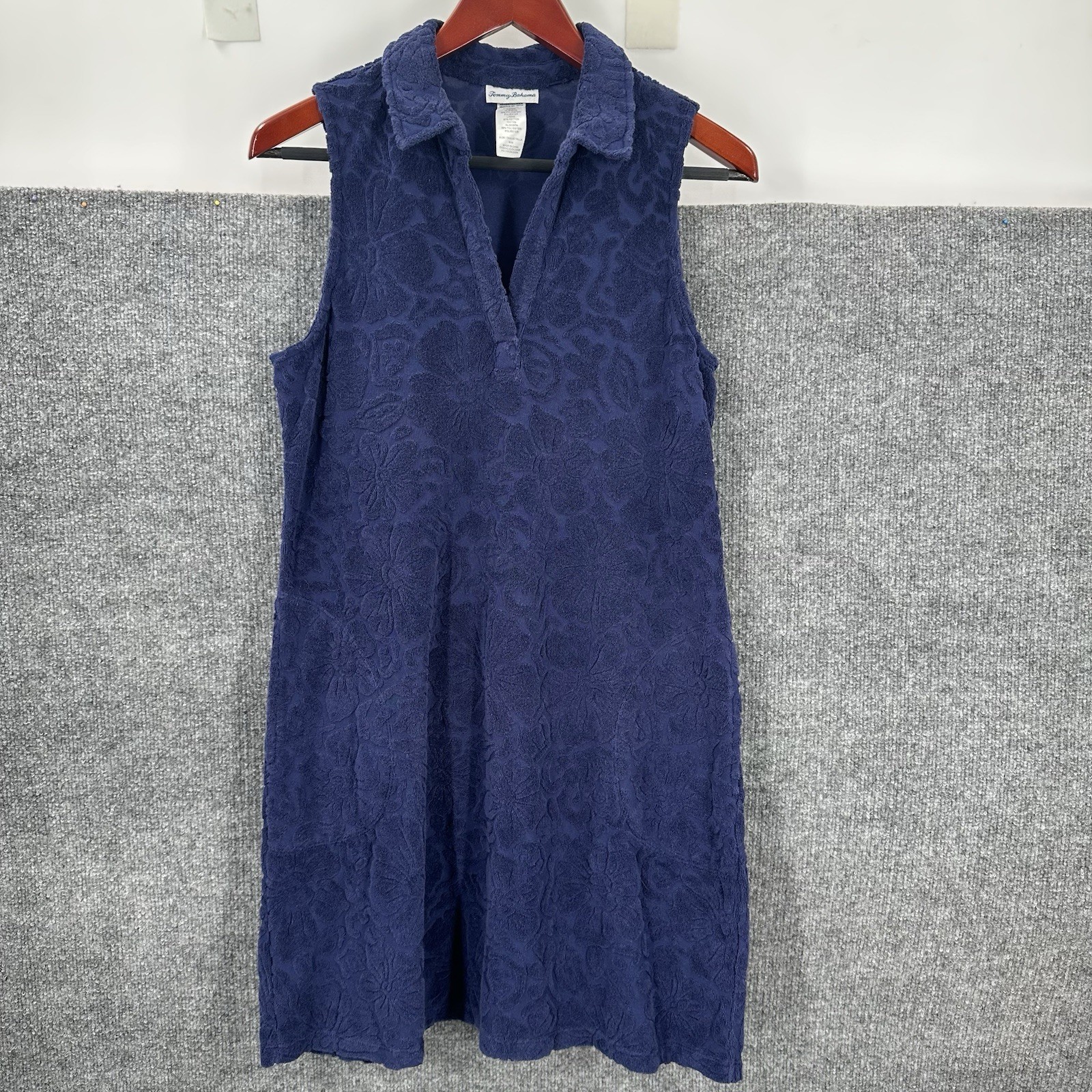 Tommy Bahama Dress Womens M Blue Floral Terry Cloth Polo Beach Cover Up Resort