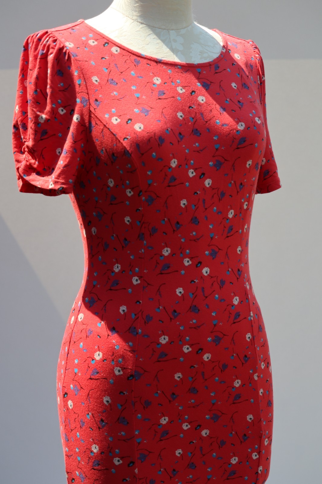 Free People Red Rayon Stretchy Jersey Floral Bodycon Tshirt Maxi Dress Women S